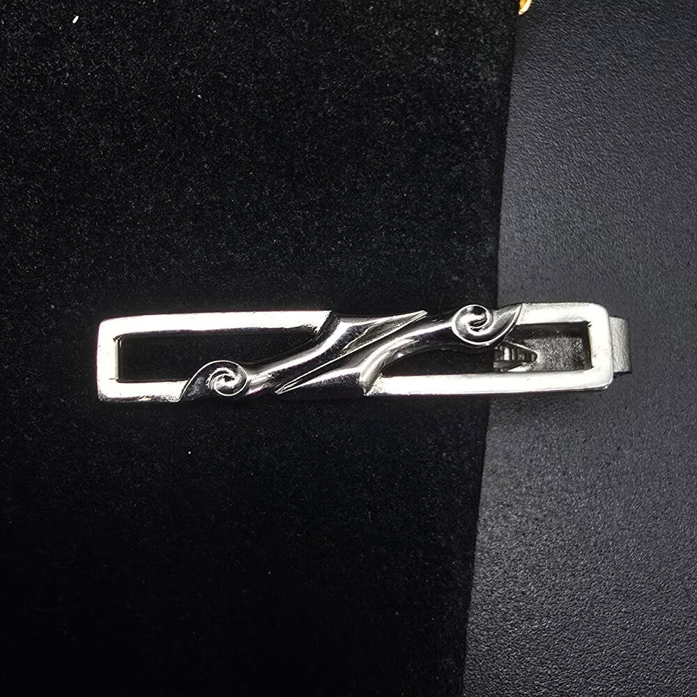 Silver Tone Modernist Abstract Tie Clip Tie Bar Vintage